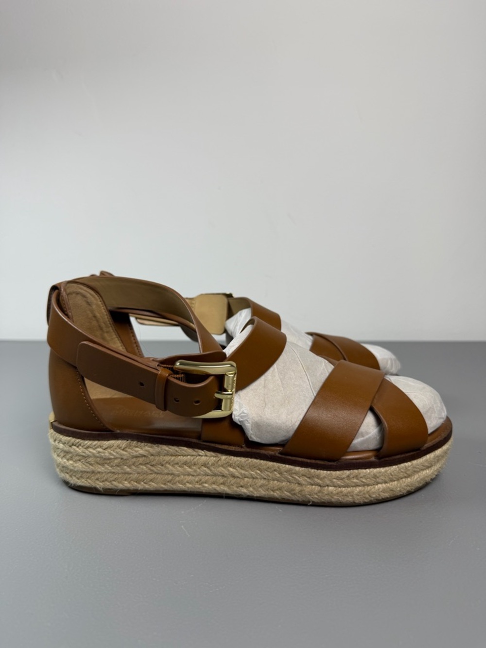 Michael Kors Lynn Espadrille Woven Platform Wide Strap Sandals Size Brown 8M - Picture 6 of 13